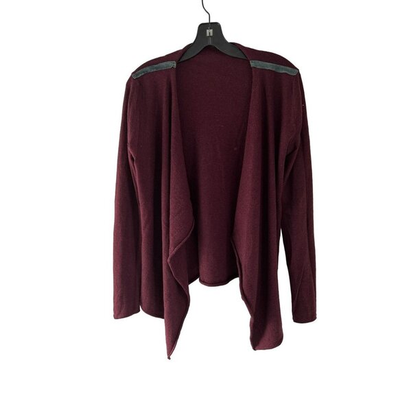 Zadig & Voltaire Wool Cashmere Cardigan Open Front High Low Burgundy Suede Detai - Picture 1 of 8